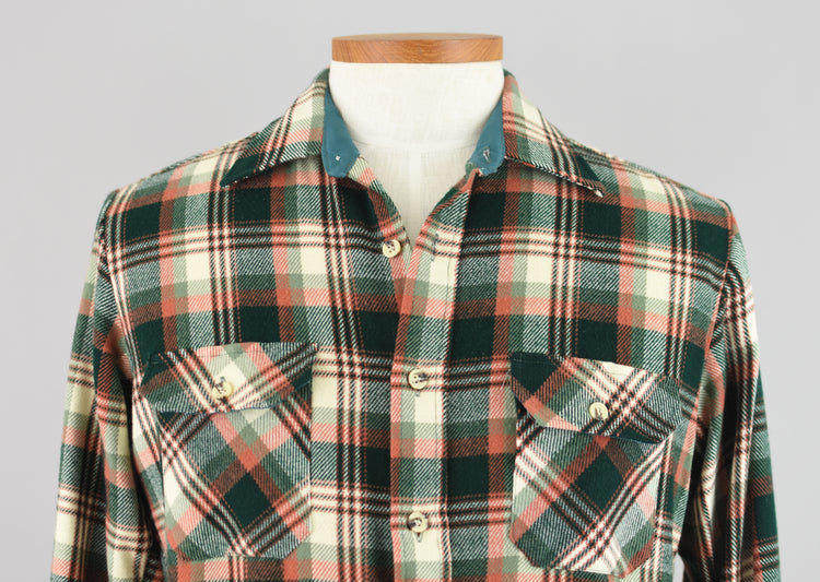 70s St. John's Bay Plaid Flannel Work Shirt, Men's Medium