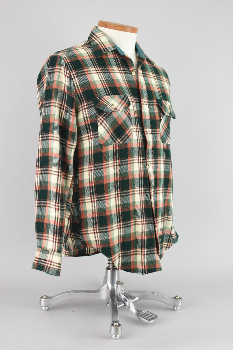 70s St. John's Bay Plaid Flannel Work Shirt, Men's Medium