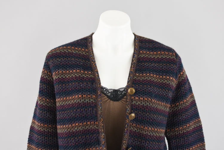 90s Crochet Dark Multicolored Wool Cardigan Women's Small