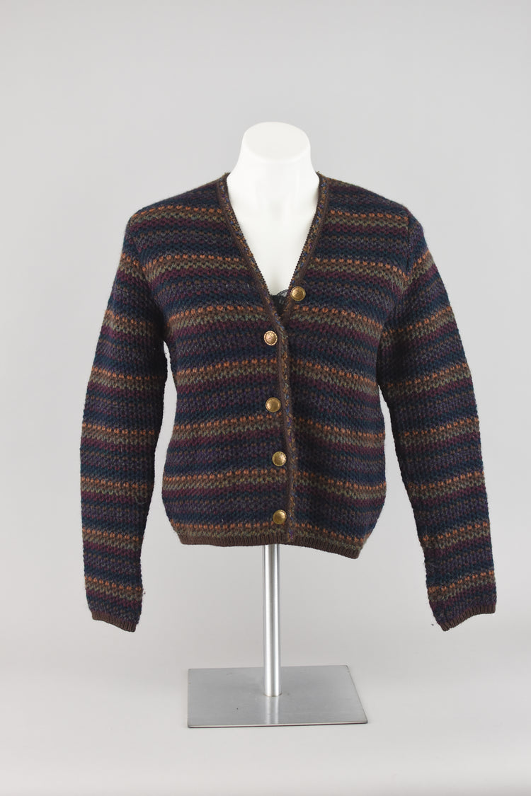 90s Crochet Dark Multicolored Wool Cardigan Women's Small