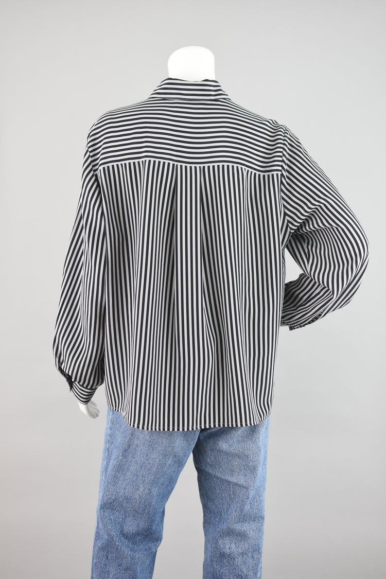 90s Black & Gray Striped Long Sleeve Blouse, Women's Size 16