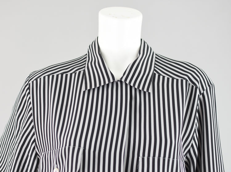 90s Black & Gray Striped Long Sleeve Blouse, Women's Size 16