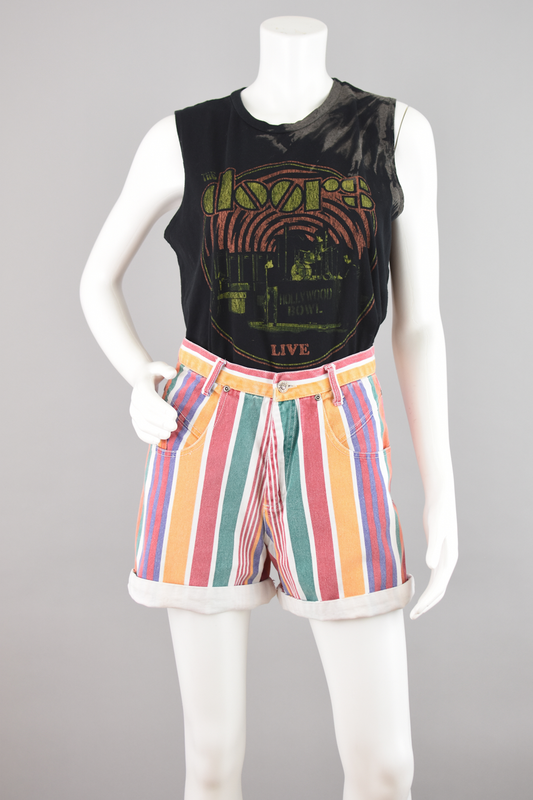 90s Colorful Striped Jean Shorts, Juniors Size 7/8, 26 - 28" Waist