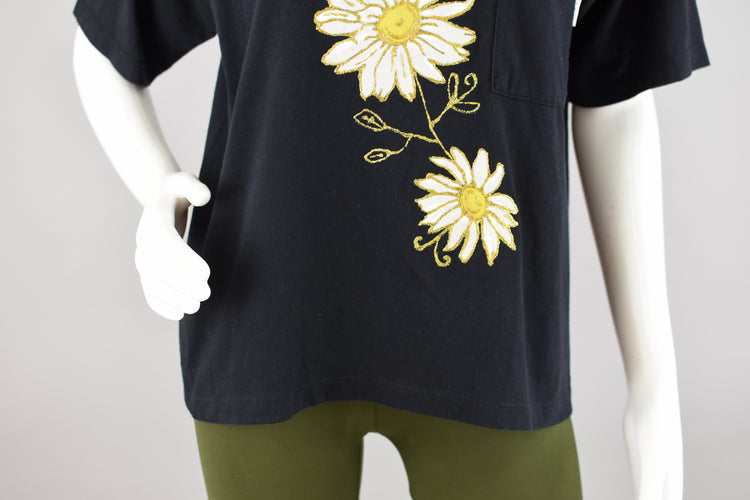 Vintage Glitter Puff Paint Daisy Flowers T-shirt, Women's Medium