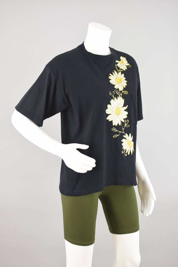 Vintage Glitter Puff Paint Daisy Flowers T-shirt, Women's Medium