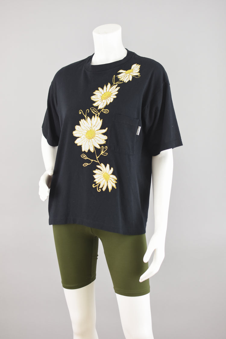 Vintage Glitter Puff Paint Daisy Flowers T-shirt, Women's Medium