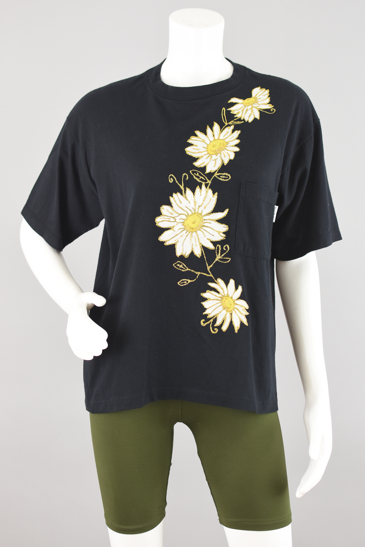 Vintage Glitter Puff Paint Daisy Flowers T-shirt, Women's Medium