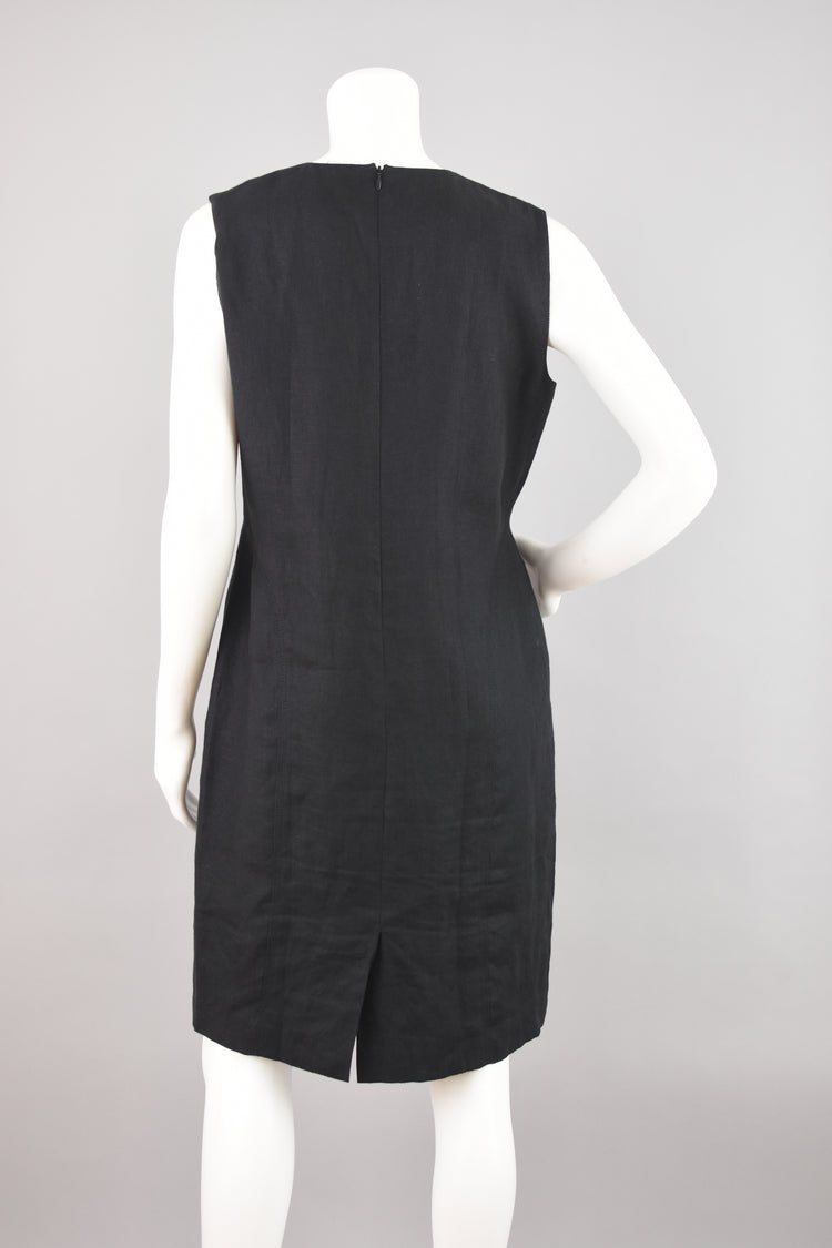 90s Talbots Irish Linen Black Sleeveless Dress, Women's Petite Small