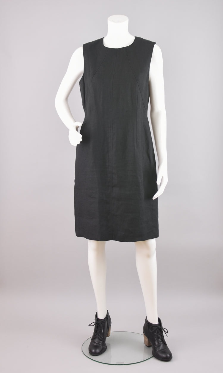 90s Talbots Irish Linen Black Sleeveless Dress, Women's Petite Small