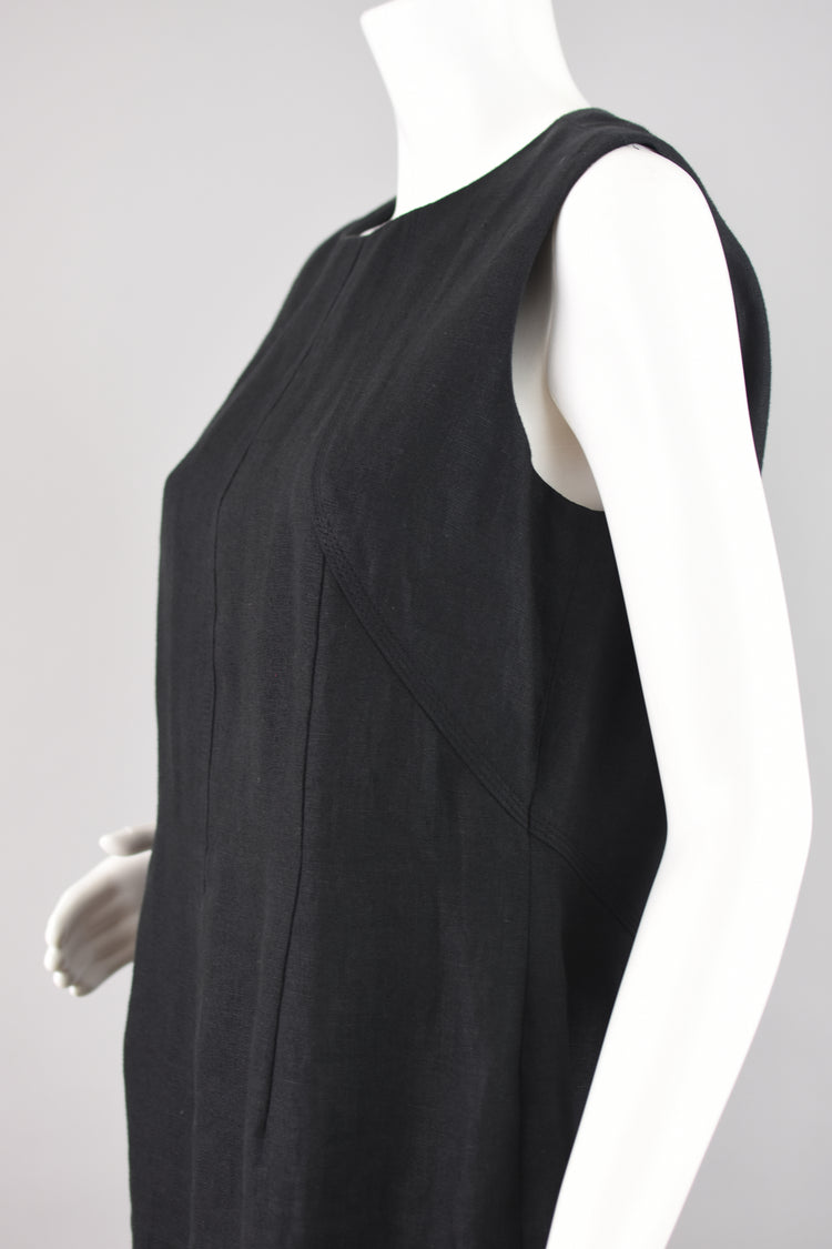 90s Talbots Irish Linen Black Sleeveless Dress, Women's Petite Small