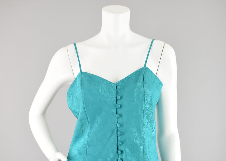 90s Adonna Teal Satin Slip Dress, Women's Small