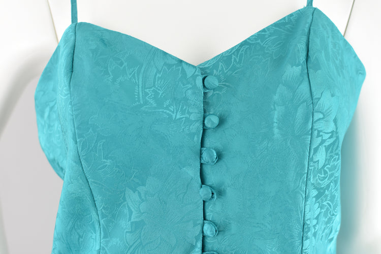 90s Adonna Teal Satin Slip Dress, Women's Small