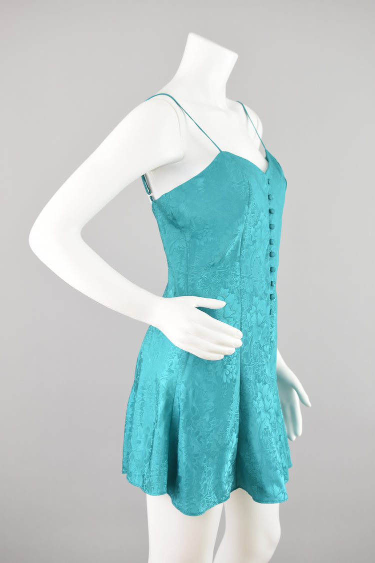 90s Adonna Teal Satin Slip Dress, Women's Small