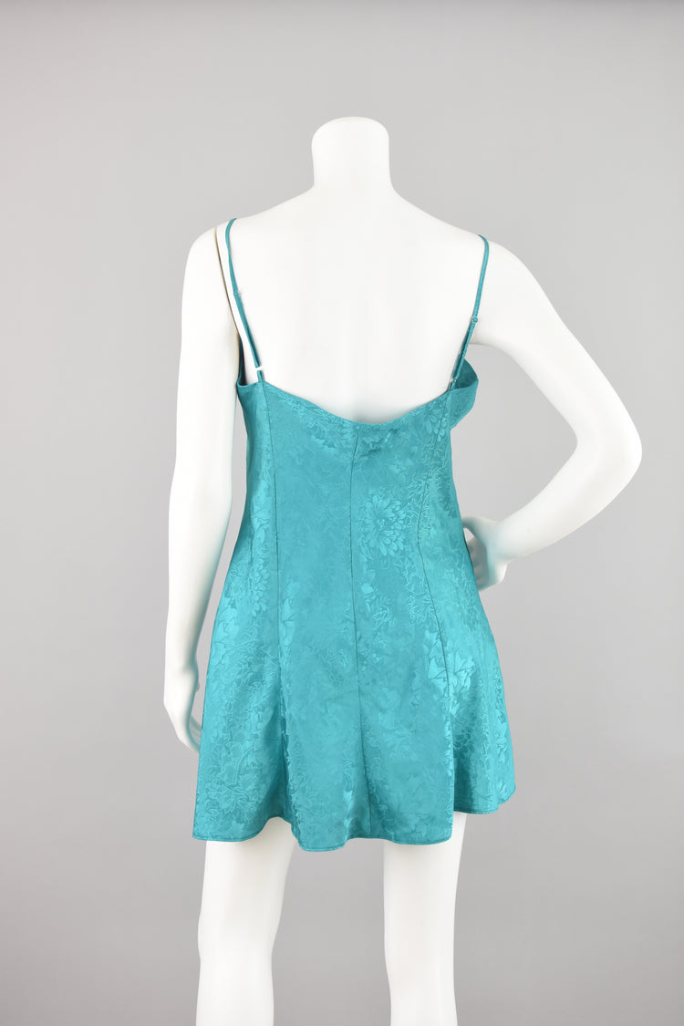 90s Adonna Teal Satin Slip Dress, Women's Small