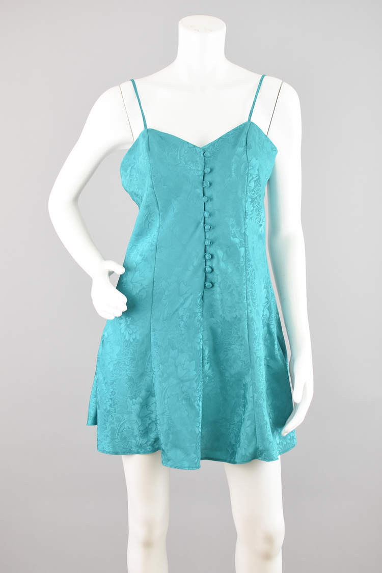 90s Adonna Teal Satin Slip Dress, Women's Small