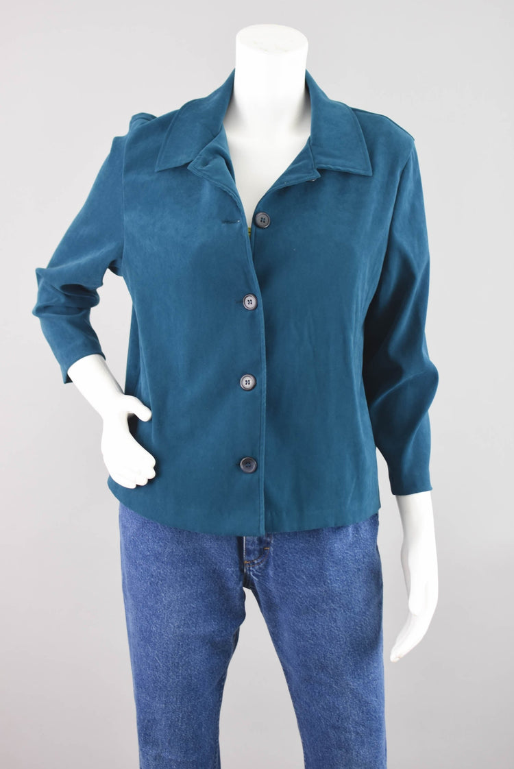 Y2K Teal Vegan Ultra Suede Shacket, Women's Petite Medium