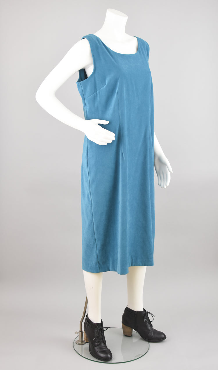 90s Vegan Ultrasuede Blue Jumper Dress, Sag Harbor, Women's Plus Size 16