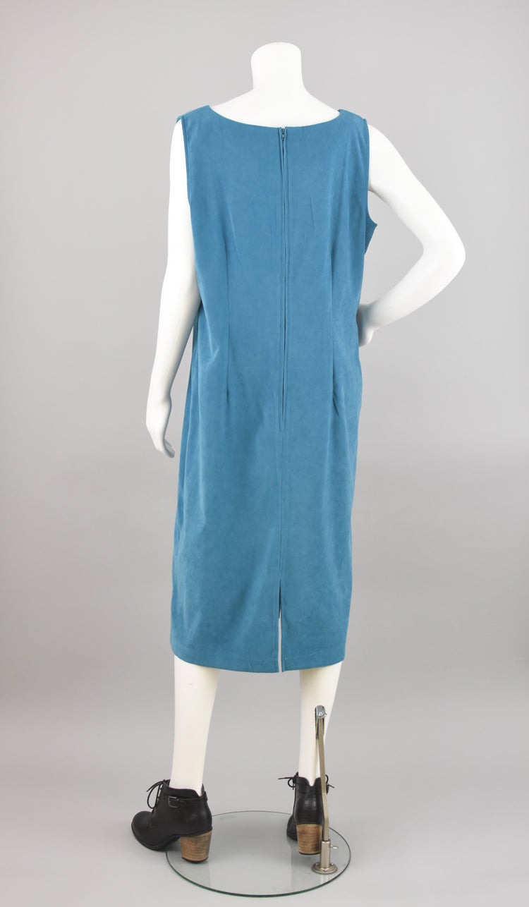 90s Vegan Ultrasuede Blue Jumper Dress, Sag Harbor, Women's Plus Size 16