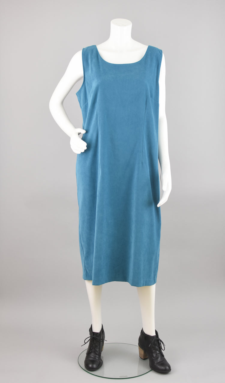 90s Vegan Ultrasuede Blue Jumper Dress, Sag Harbor, Women's Plus Size 16