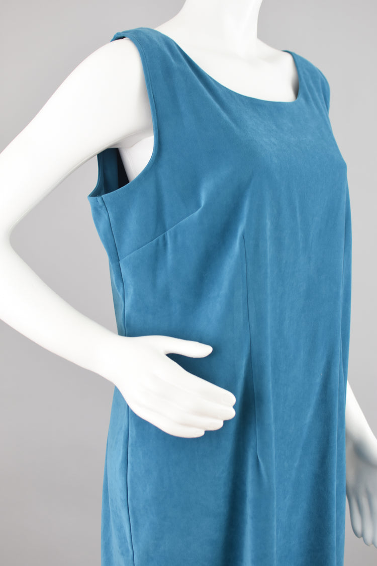 90s Vegan Ultrasuede Blue Jumper Dress, Sag Harbor, Women's Plus Size 16