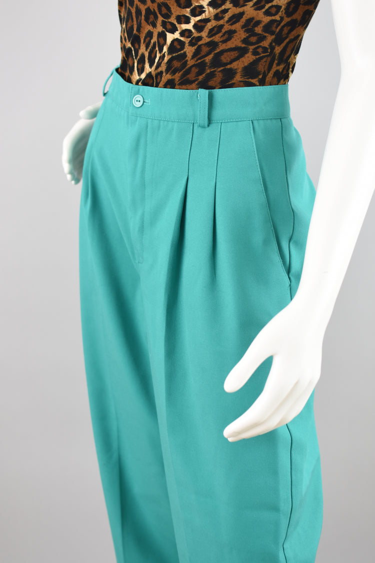 80s High Waisted Teal Trouser Pants, Women's Size 12, 30" Waist