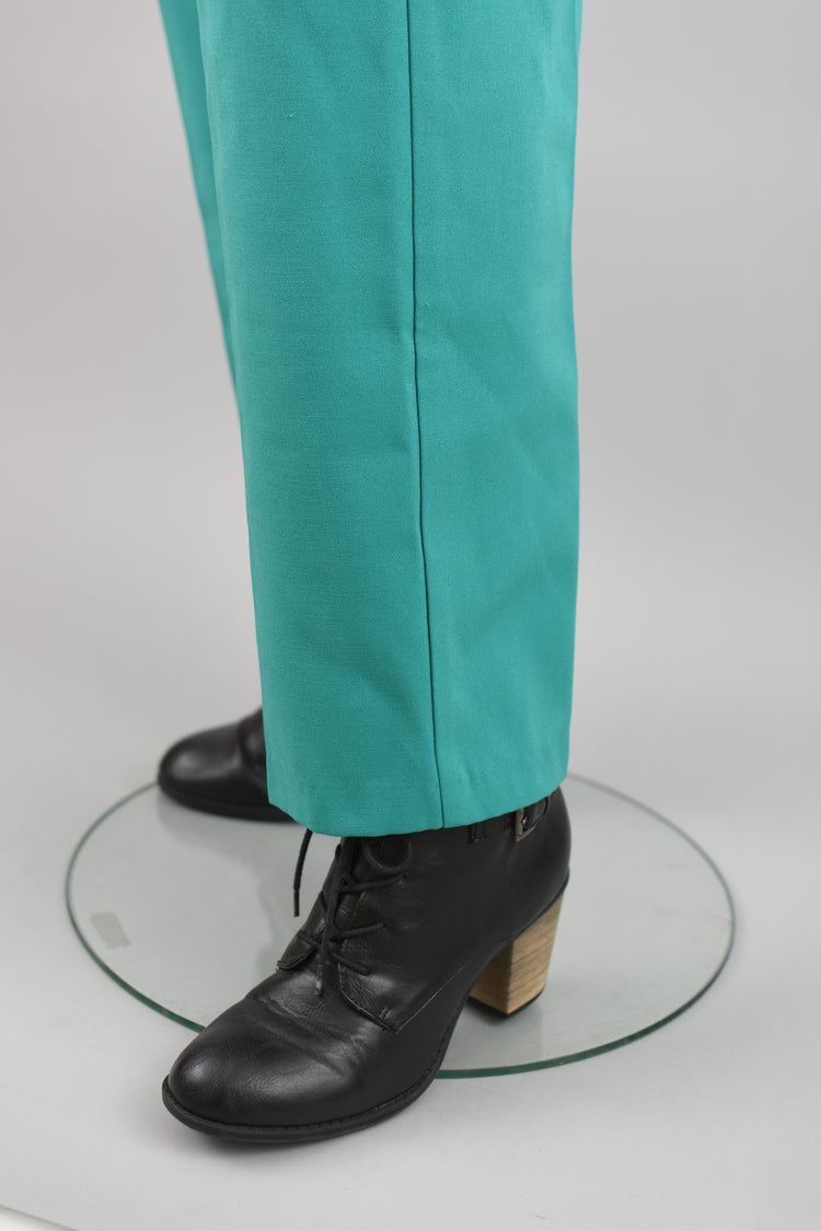 80s High Waisted Teal Trouser Pants, Women's Size 12, 30" Waist