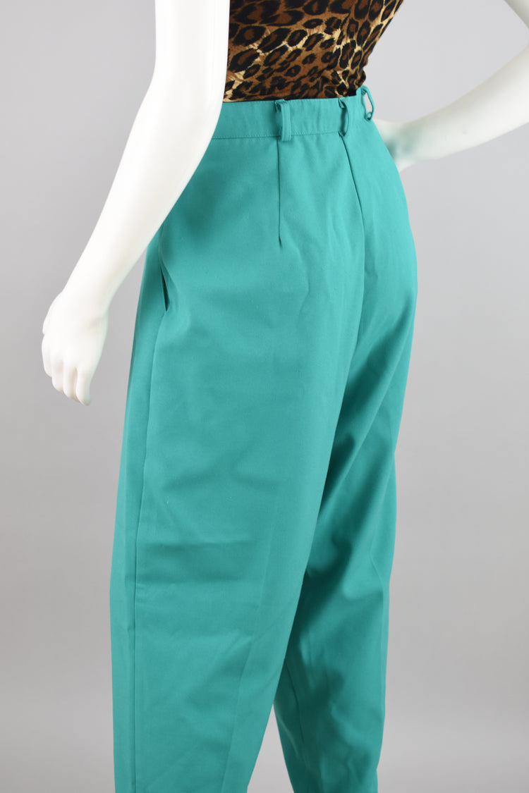 80s High Waisted Teal Trouser Pants, Women's Size 12, 30" Waist