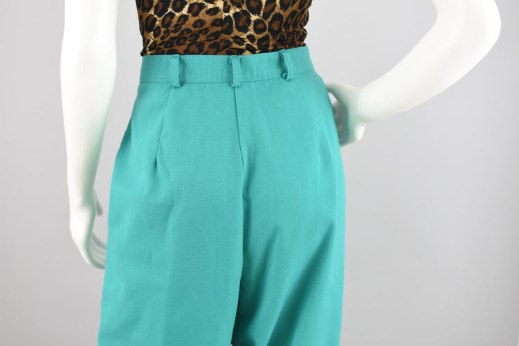 80s High Waisted Teal Trouser Pants, Women's Size 12, 30" Waist