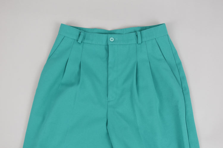 80s High Waisted Teal Trouser Pants, Women's Size 12, 30" Waist