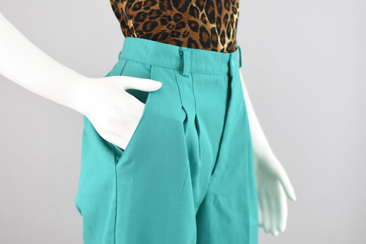 80s High Waisted Teal Trouser Pants, Women's Size 12, 30" Waist