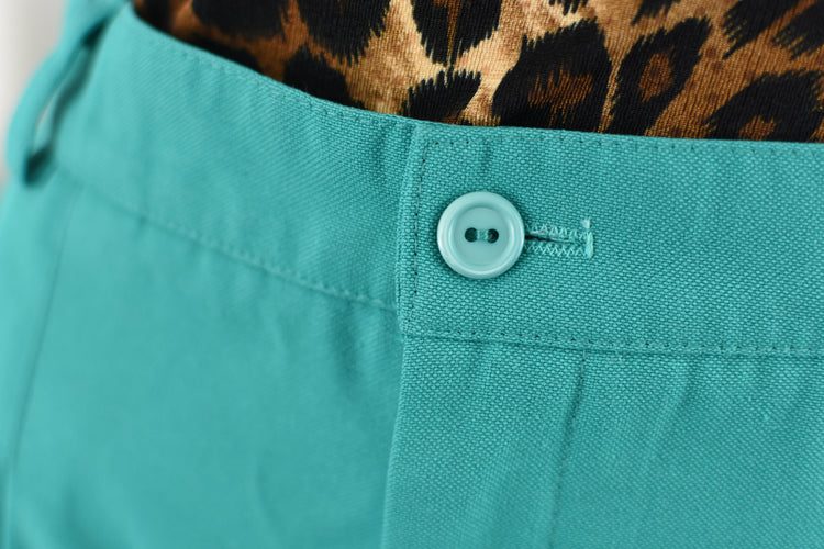 80s High Waisted Teal Trouser Pants, Women's Size 12, 30" Waist