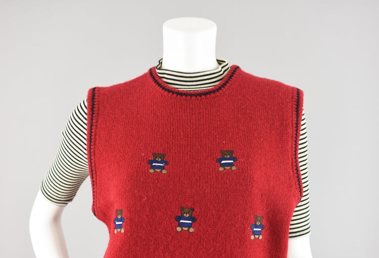 80s Teddy Bear Sweater Vest Women's Small - Medium