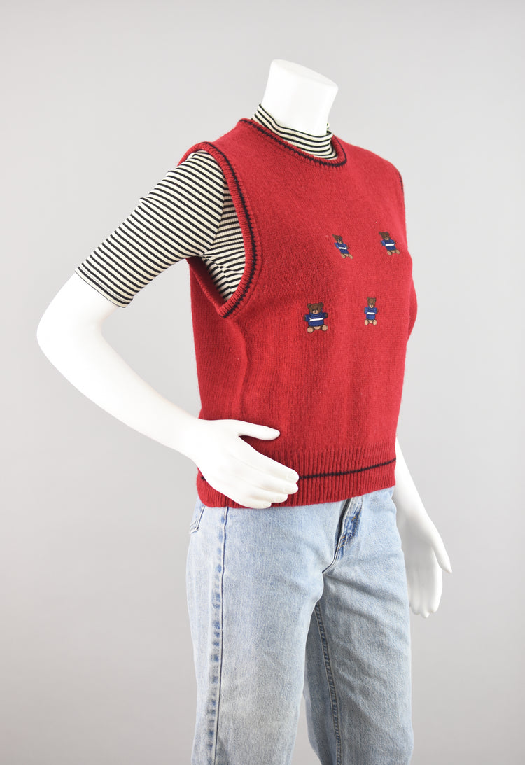 80s Teddy Bear Sweater Vest Women's Small - Medium