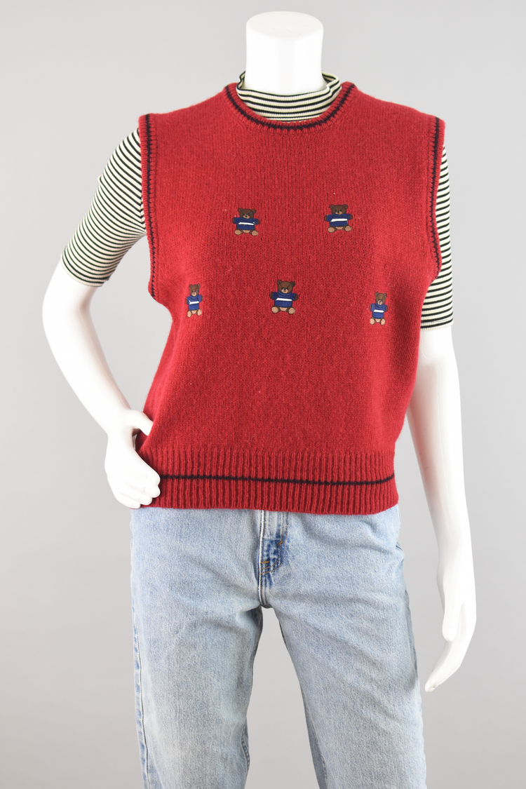 80s Teddy Bear Sweater Vest Women's Small - Medium