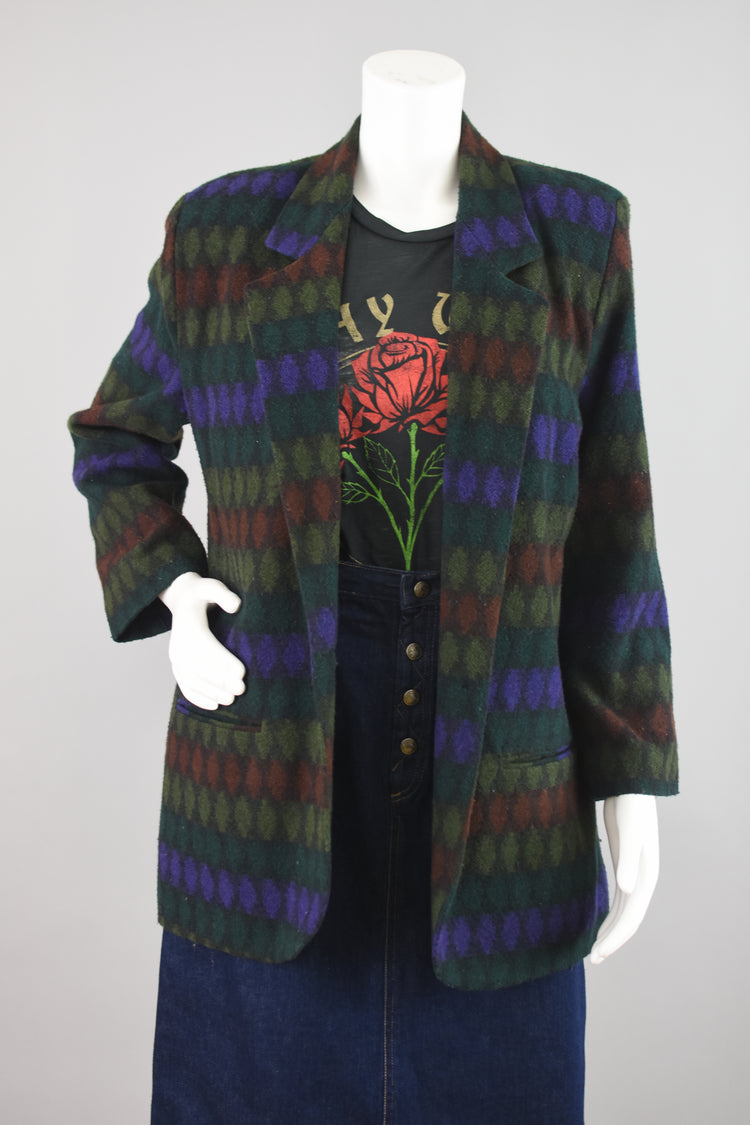 80s Wool Blend Oversized Blanket Blazer