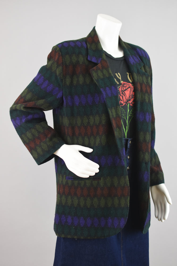 80s Wool Blend Oversized Blanket Blazer