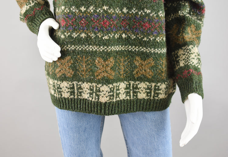 90s Green Chunky Winter Wool Blend Sweater Women's Extra Large