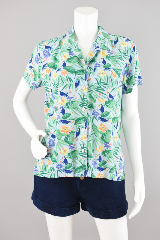 Liz Claiborne Tropical Flora & Toucan Button Down Shirt, Women's Medium