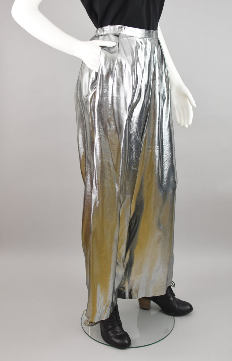 80s Metallic Wide Leg Palazzo Pants, Women's Size 12, 32" Waist