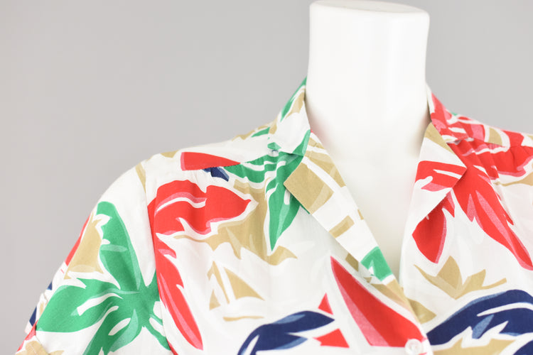 Vintage White Tropical Novelty Print Shirt, Women's Size 9/10