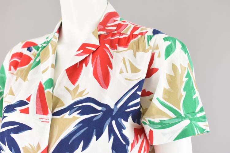 Vintage White Tropical Novelty Print Shirt, Women's Size 9/10