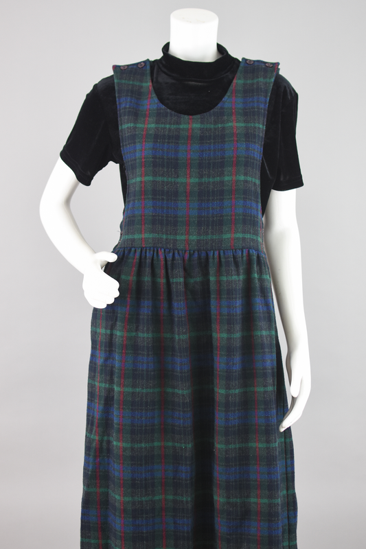 Vintage Wool Plaid Pinafore Midi Dress Women's Size 10