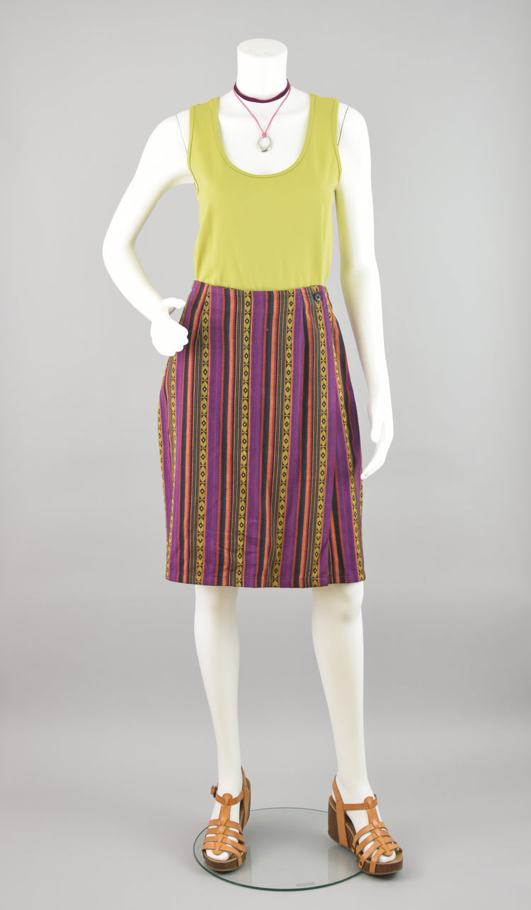 90s Colorful Aztec Striped Wrap Skirt, Women's Medium, 32" Waist