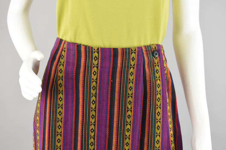 90s Colorful Aztec Striped Wrap Skirt, Women's Medium, 32" Waist