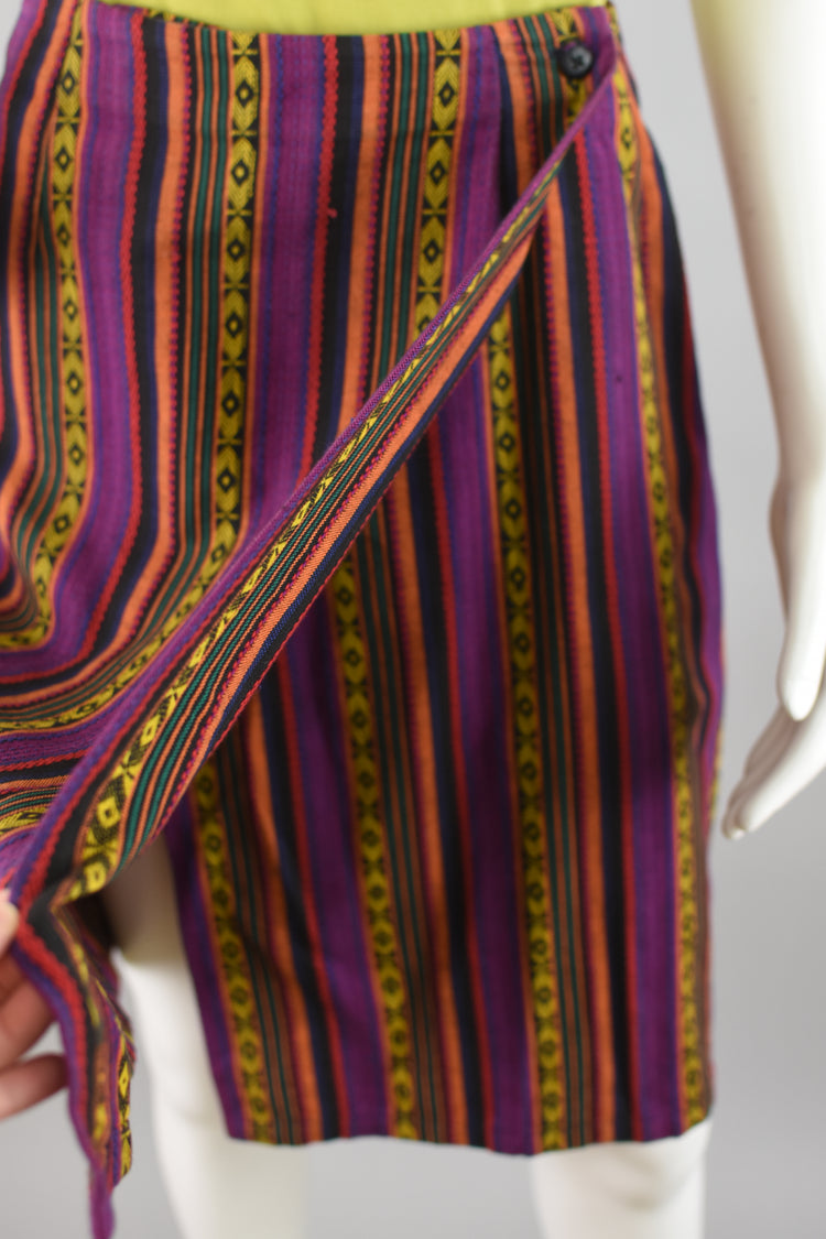 90s Colorful Aztec Striped Wrap Skirt, Women's Medium, 32" Waist