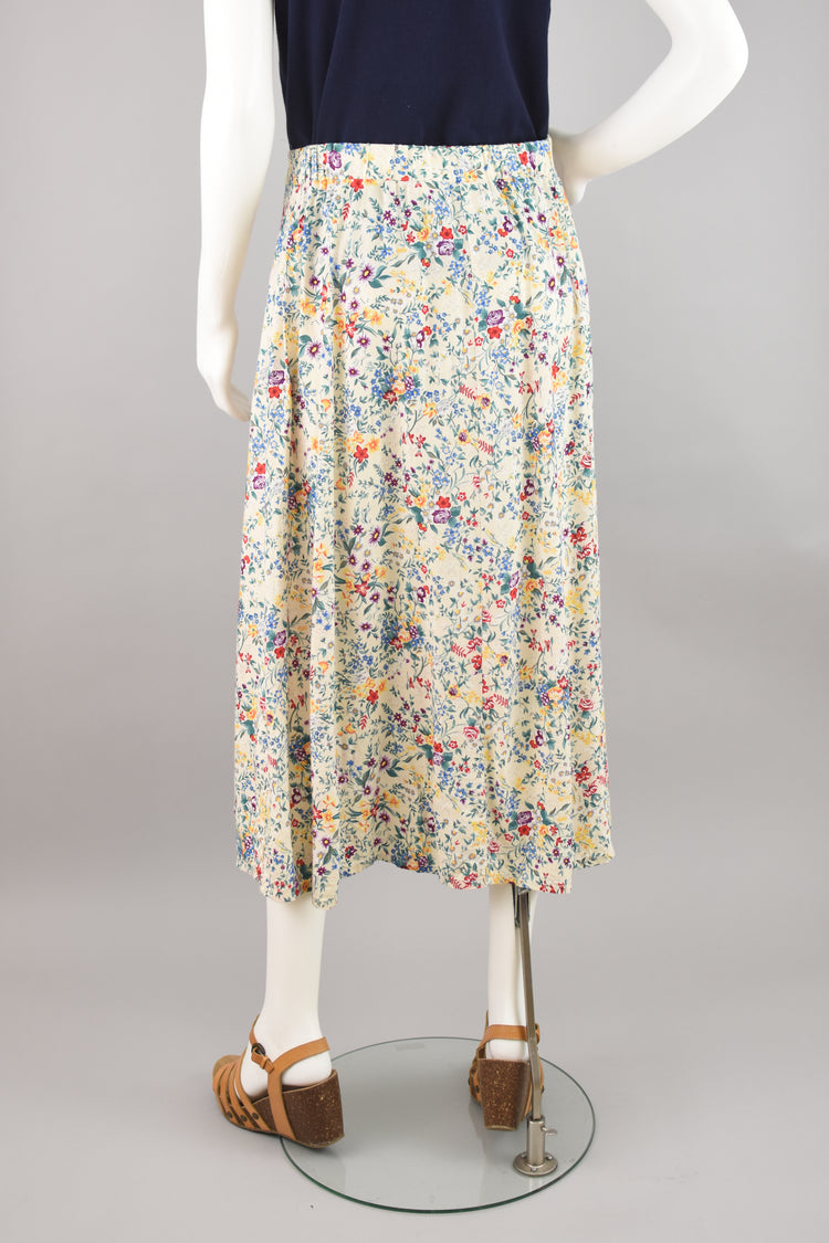 90s A-line Button Down Floral Midi Skirt, Women's XL, 34 - 38" Waist