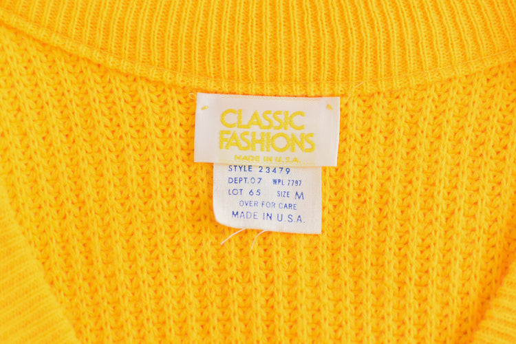 80s Yellow V-neck Shaker Snit Sweater Vest, Women's Medium