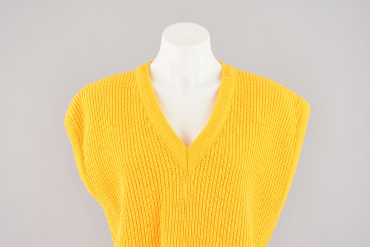 80s Yellow V-neck Shaker Snit Sweater Vest, Women's Medium