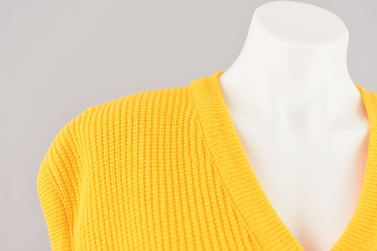 80s Yellow V-neck Shaker Snit Sweater Vest, Women's Medium