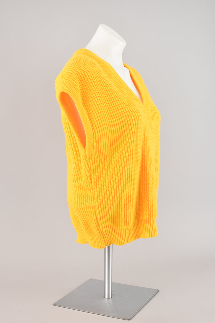 80s Yellow V-neck Shaker Snit Sweater Vest, Women's Medium